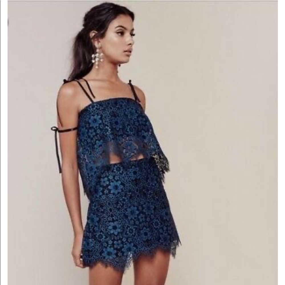 For Love & Lemons blue/black floral miniskirt